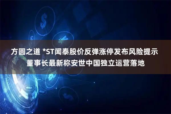 方圆之道 *ST闻泰股价反弹涨停发布风险提示 董事长最新称安世中国独立运营落地